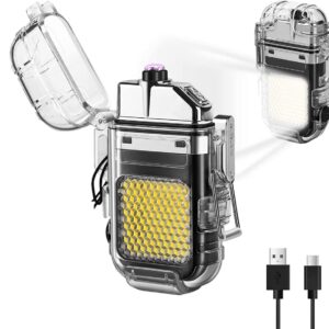 USB Rechargeable Electric Arc Lighter with 3 Modes COB Flashlight – Windproof, Flameless, and Portable Lighter with LED Flashlight for Outdoor, Camping, Emergency, and Everyday Use