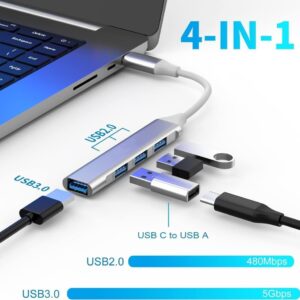 4 in 1 Portable USB C Hub (Type-C to 4 USB-A Ports) with Aluminum Shell, USB Port Hub 3.0 Compatible for PC, Tablet, and Smartphone
